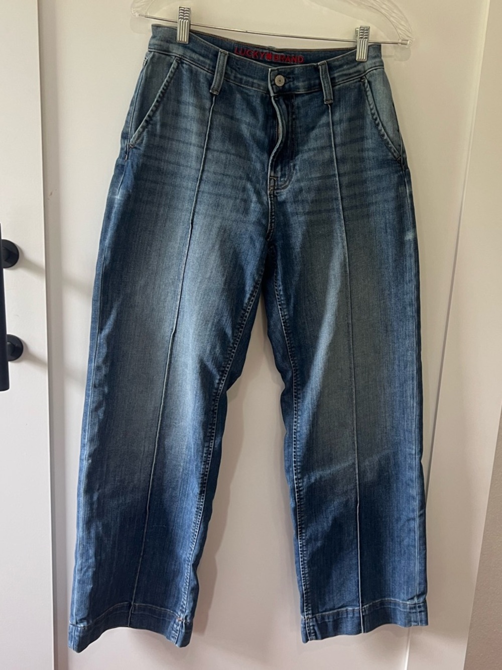 Lucky Brand wide leg, high rise jeans with front seam detail